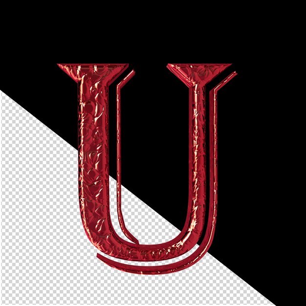 PSD fluted red 3d symbol front view letter u