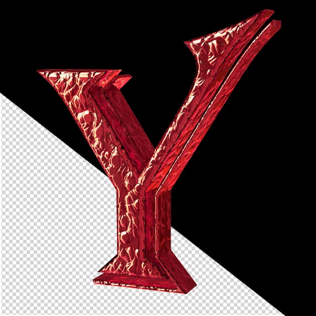 Рифленый красный трехмерный символ, буква y, вид спереди