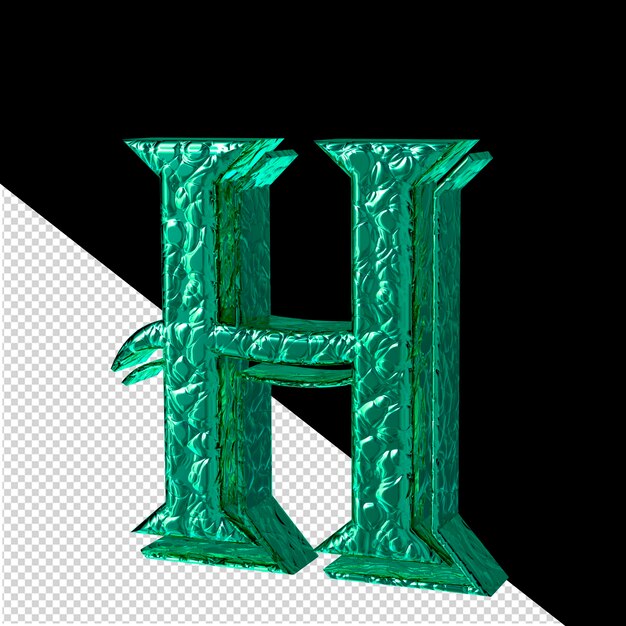 PSD Рифленый бирюзовый 3d символ, вид справа, буква h