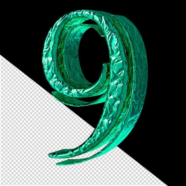 Fluted turquoise 3d symbol right side view number 9