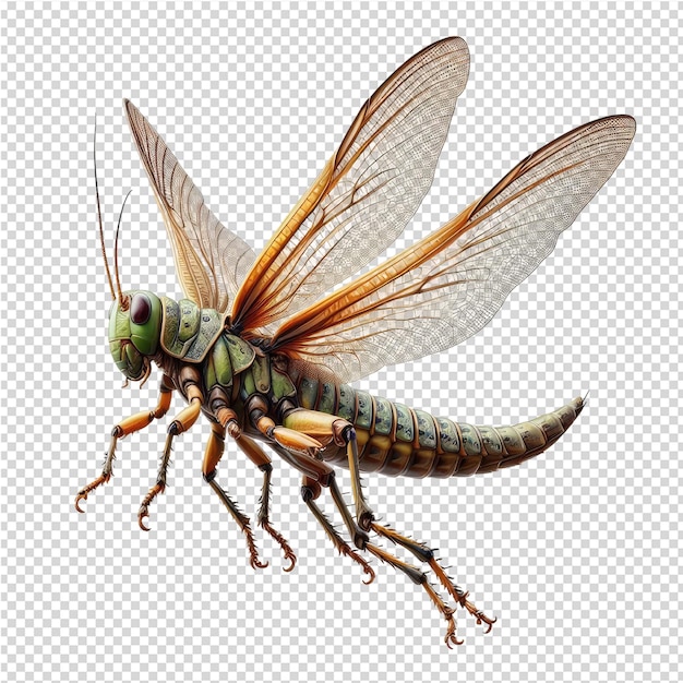 PSD a fly with a green body and orange wings