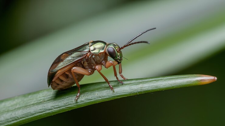 PSD a fly with a green face sits on a leaf