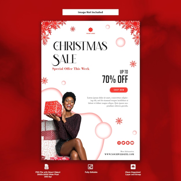 PSD flyer christmas sale luxury winter themes red social media template