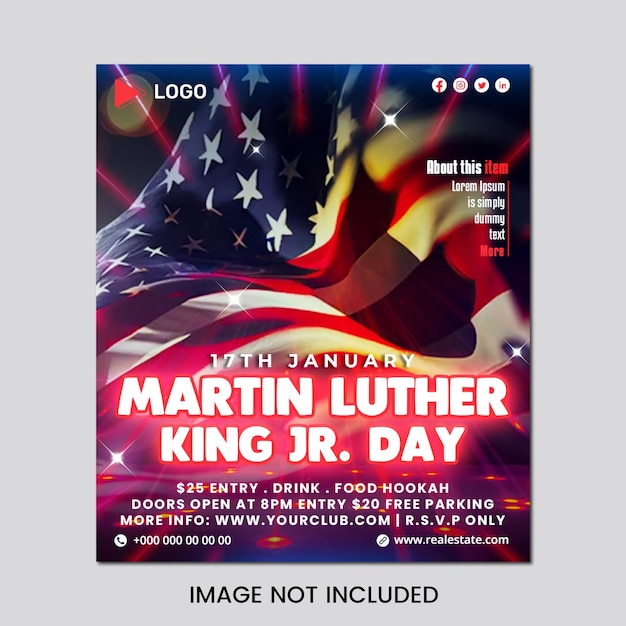 PSD flyer concept for martin luther king day with social media banner or instagram post template