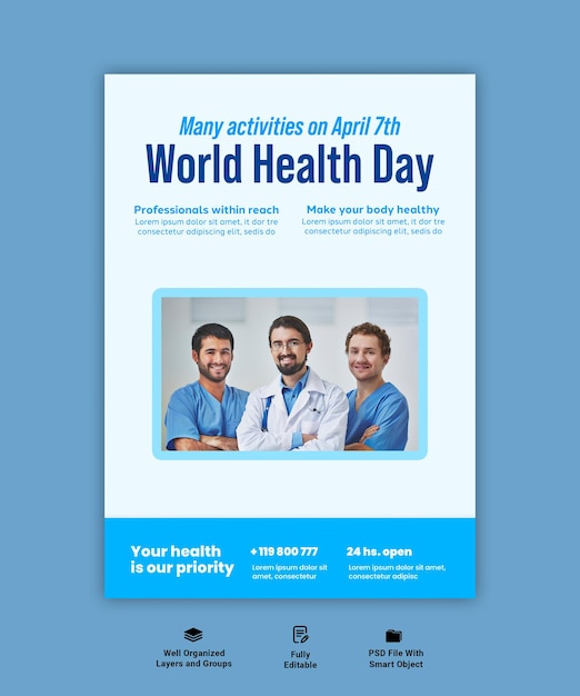 PSD copertina di un volantino per la giornata mondiale della salute