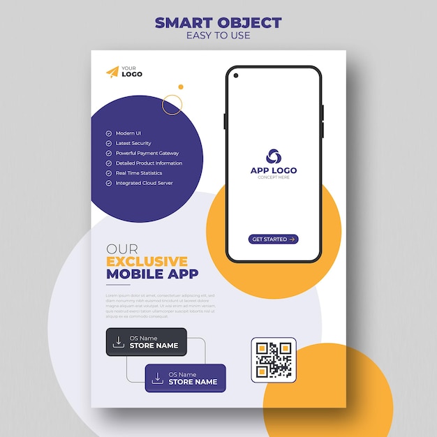 Flyer design or brochure cover template for mobile application