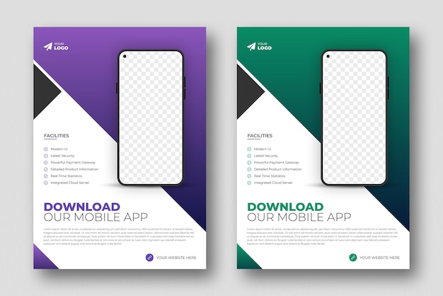 Flyer design or brochure cover template for mobile application