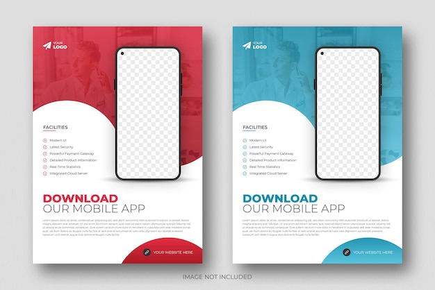 Flyer design eller mal for brosjyreomslag for mobilapplikasjon
