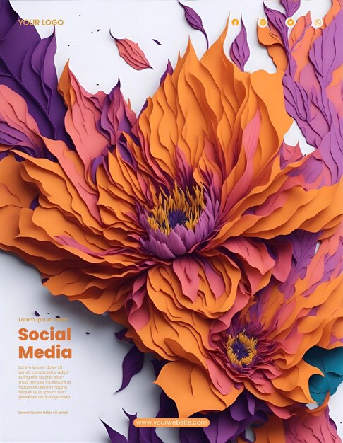 PSD flyer design with abstract flower illustration