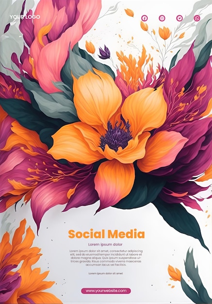 PSD design flyer con illustrazione astratta del fiore