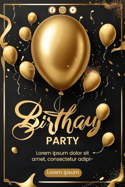 PSD flyer design with abstract gold balloon illustration