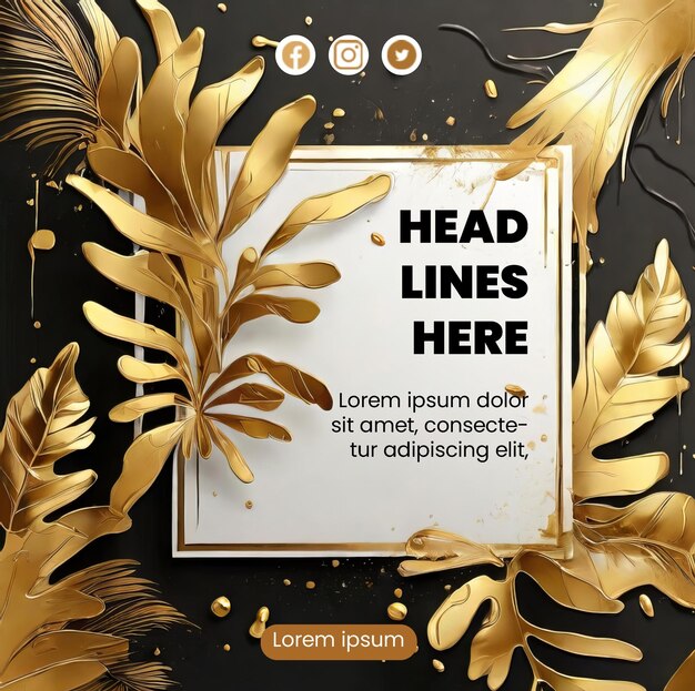 Flyer design with abstract gold leaf illustration