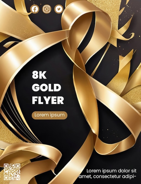 PSD flyer design with abstract gold ribbon illustration