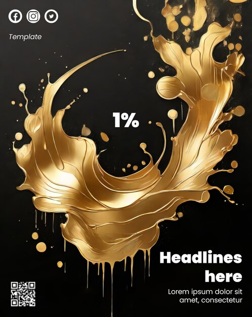 PSD flyer design with abstract gold splash illustration