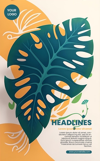 Flyer design with abstract monstera illustration