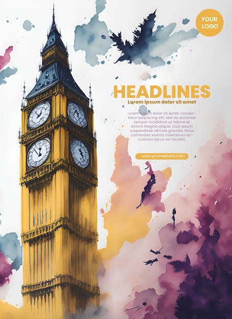 PSD flyer design with big ben illustration