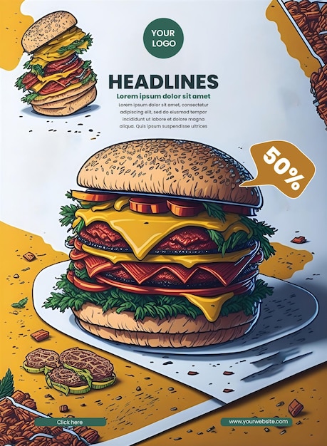 Disegno di volantino con illustrazione di hamburger