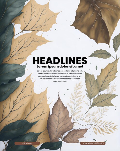 PSD flyer design with dry leaves illustration