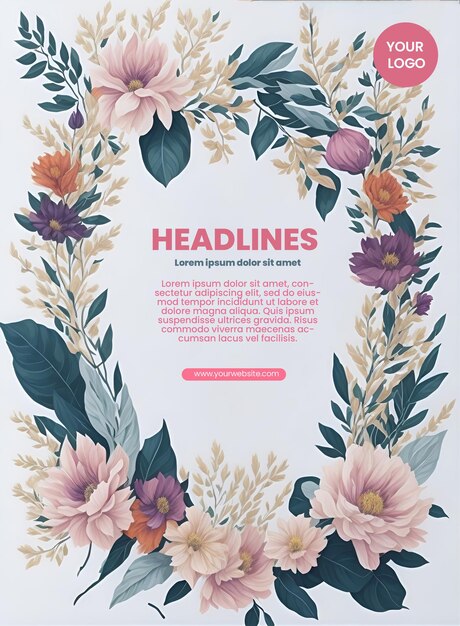 PSD flyer design with floral frame illustration