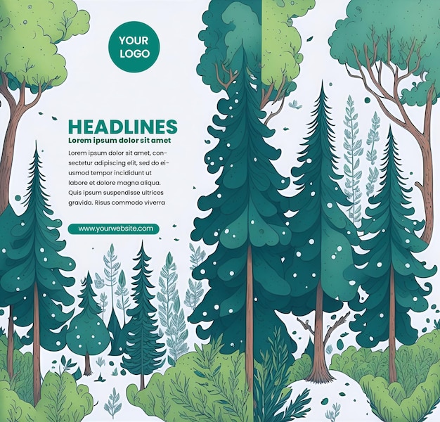 PSD flyer design with forest illustration