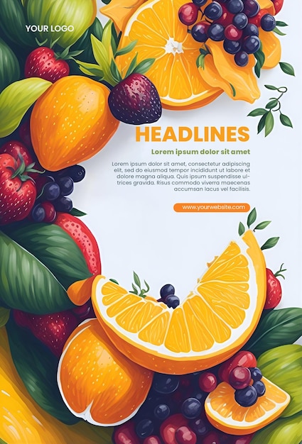 PSD design volantino con illustrazione di frutta