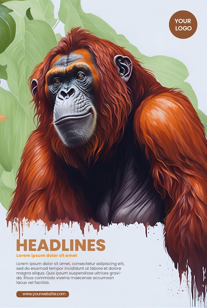 PSD disegno di volantino con illustrazione di orangutan