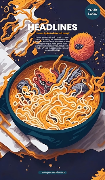 Disegno di volantino con illustrazione di ramen