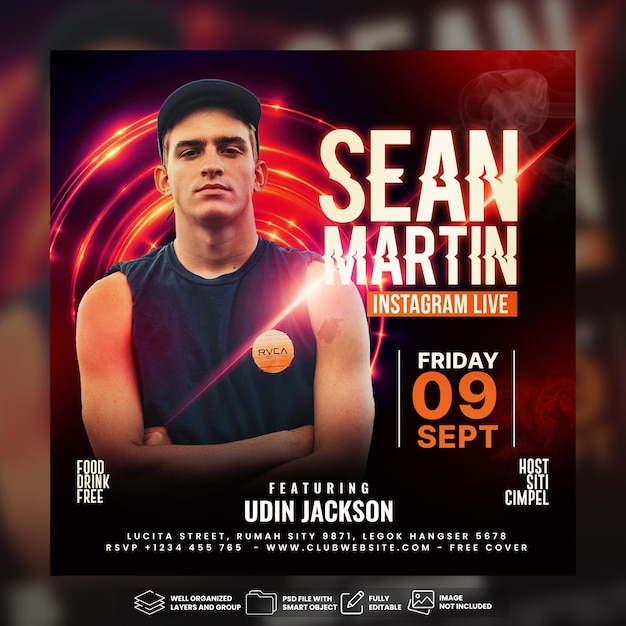 Flyer dj party social media template premium psd