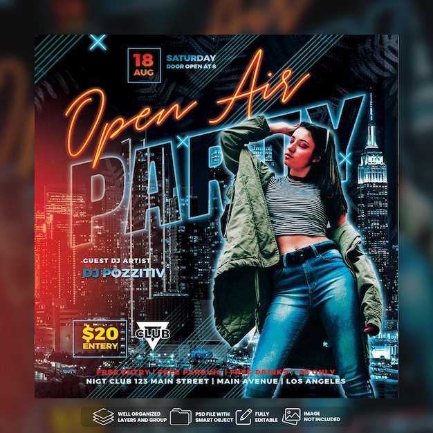 Flyer dj party social media template premium psd