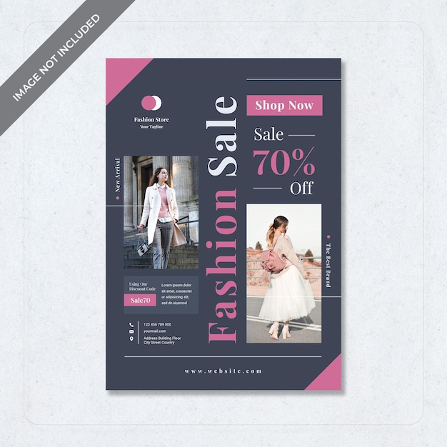 A flyer for a fashion sale with a picture of a woman on it.