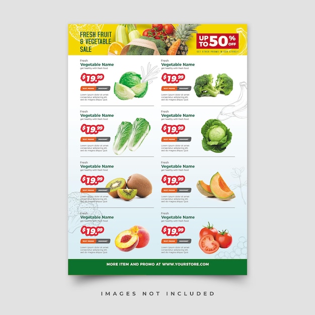 a flyer for a fruit and vegetable section.