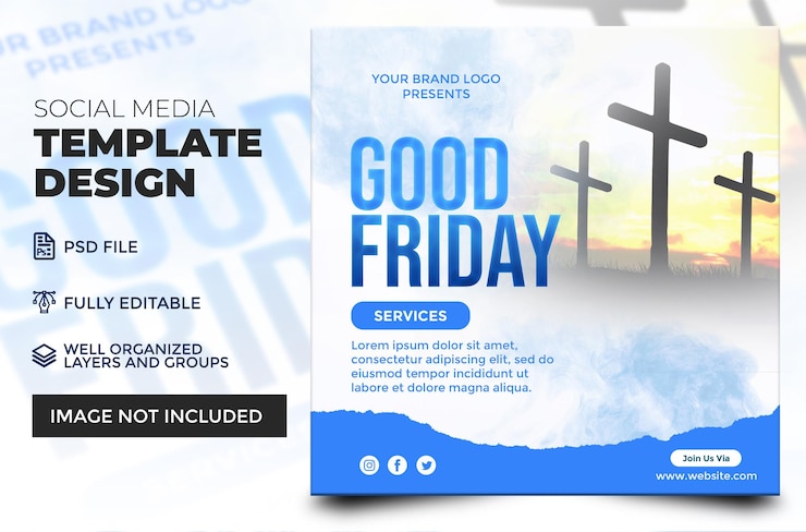 PSD a flyer for good friday with a picture of crosses and the words good friday.