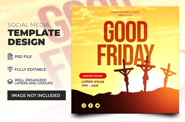 PSD a flyer for good friday with three crosses on it