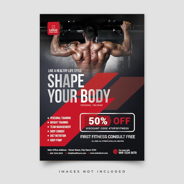 A flyer for a gym that says shape your body.