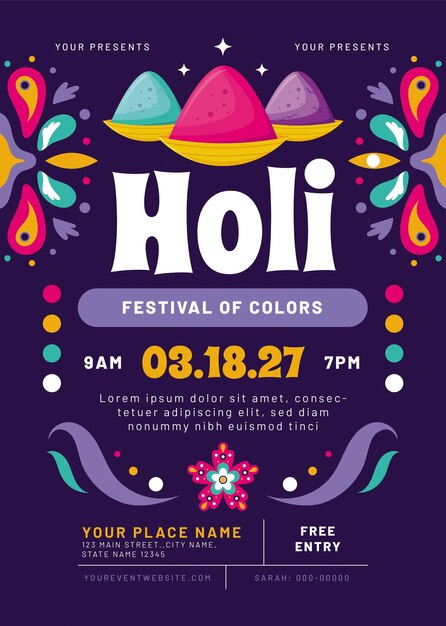 PSD flyer for holi celebration music fest flyer psd template