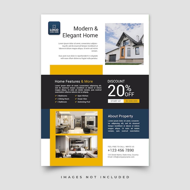 PSD a flyer for a home that says modern & elegant home.