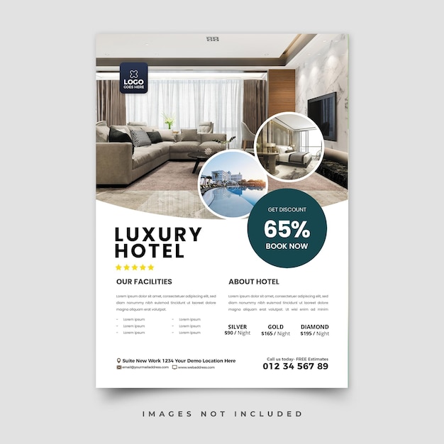 PSD a flyer for a luxury hotel that is open to a page.