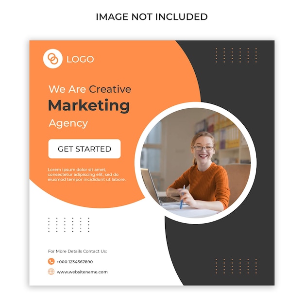 A flyer for a marketing agency that is orange and black.