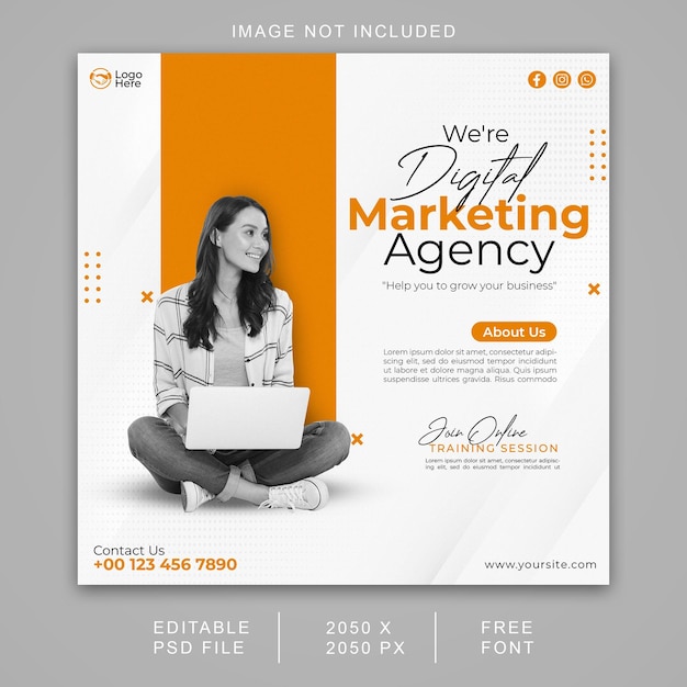 PSD a flyer for a marketing agency that says we're don't marketing agency.
