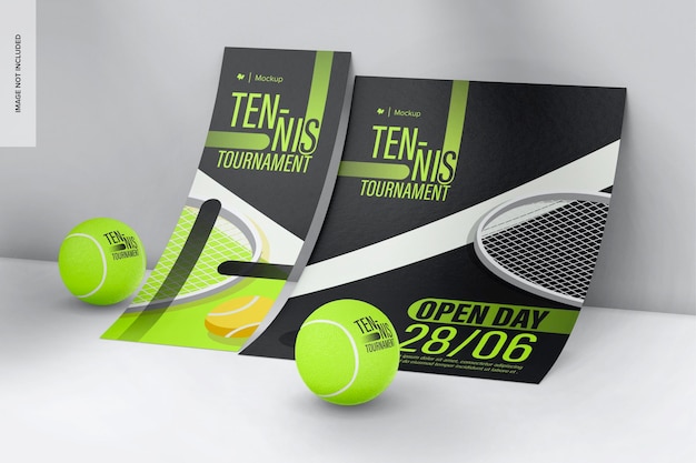 Flyer met tennis elements mockup leunend