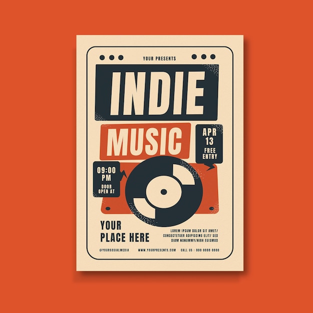 Flyer met zwarte vinyl indiemuziek