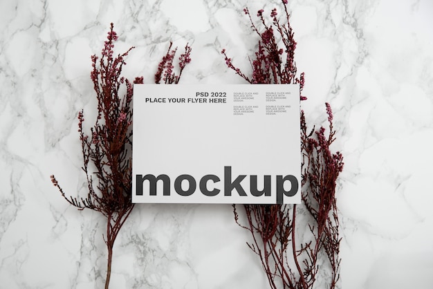 PSD flyer mock-up with elegant and luxurious flowers