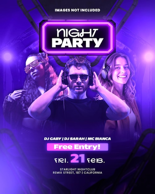 Flyer na imprezę w klubie nocnym.