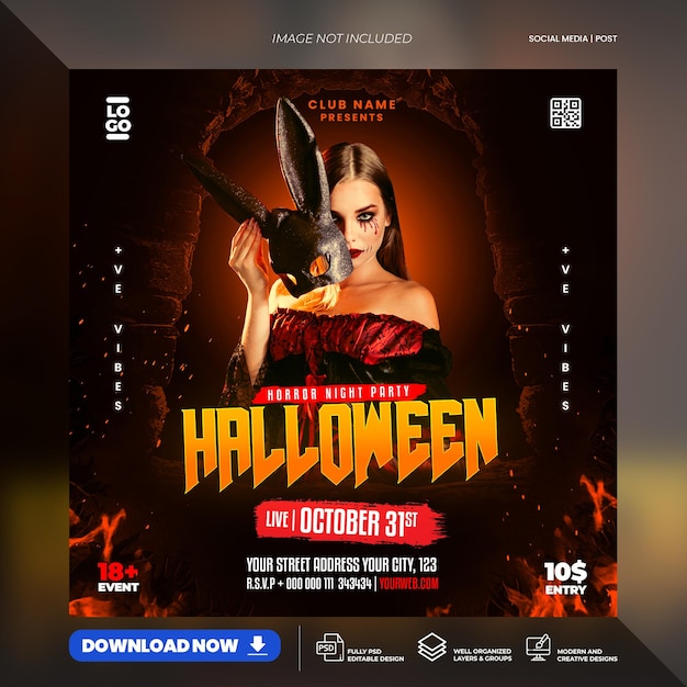 PSD flyer na noc halloweena psd