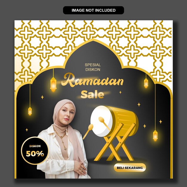 PSD a flyer for ramadan sale with a woman in a white head scarf.