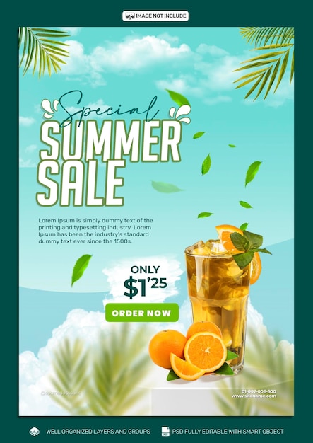 PSD flyer size psd template promo summer drink sale