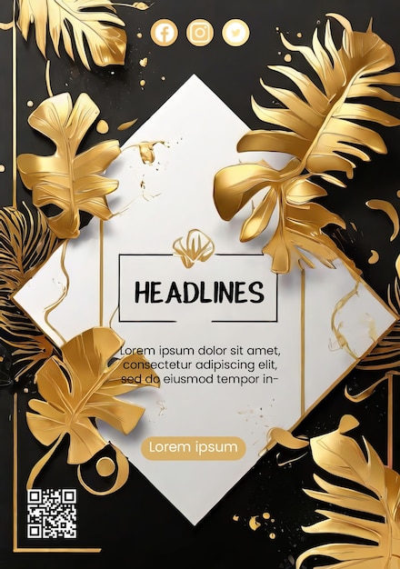 PSD flyer sjabloon met abstracte gouden blad illustratie