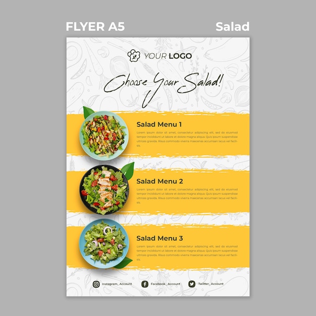 PSD flyer-sjabloon voor een gezonde salade-lunch