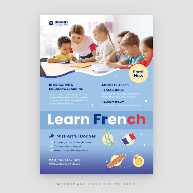 Flyer-sjabloon voor Franse taalklassen in PSD V1
