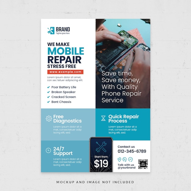 PSD flyer-sjabloon voor mobiele reparatieservice in psd